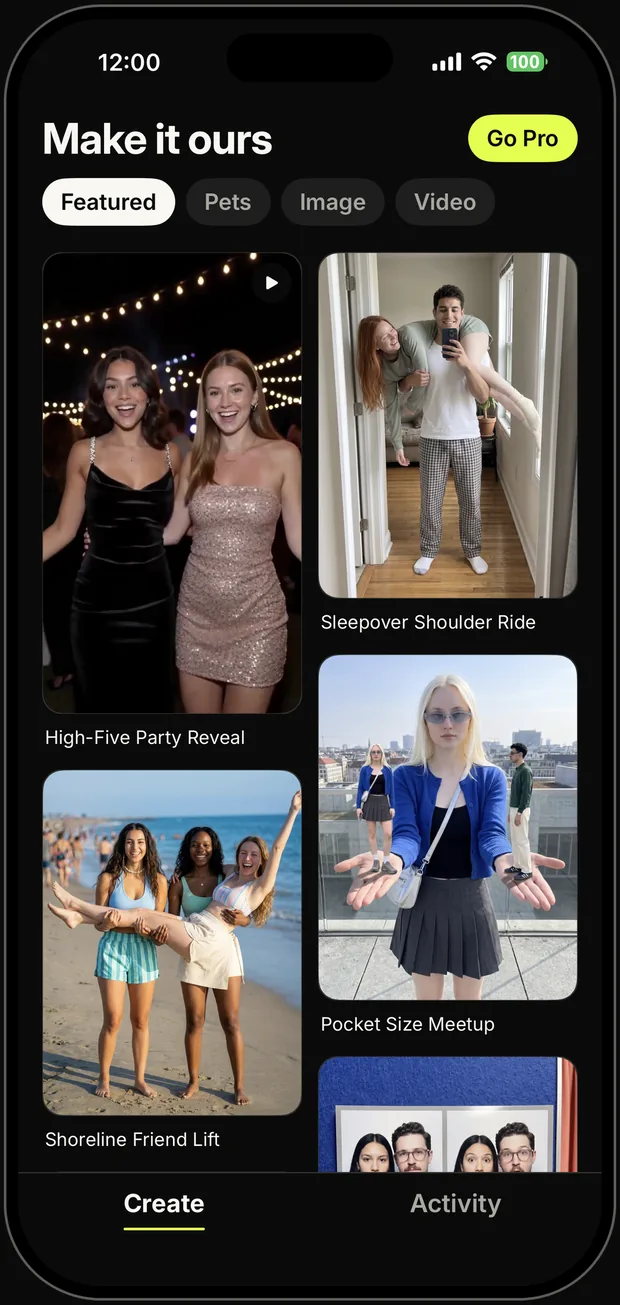 The Pazmix template gallery on iPhone, with featured image and video templates.
